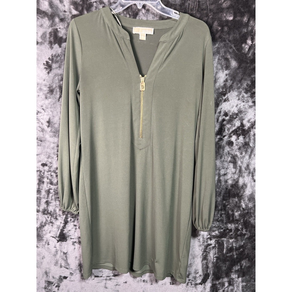 Michael‎ Kors Tunic Blouse Olive Green Zip Neck  Womens Medium